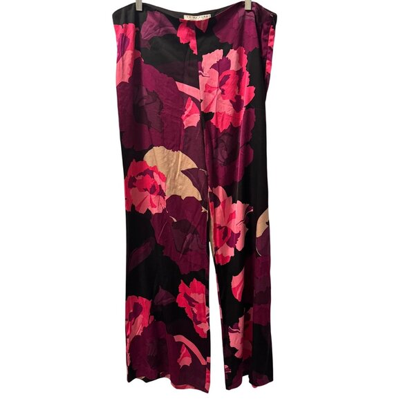 Trina Turk Womens Floral Wide-Leg Pants Size 14 Black & Pink Polyester Blend - Picture 1 of 12